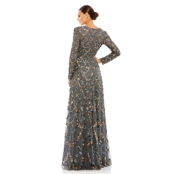 Mac Duggal Embellished Illusion High Neck Long Sleeve A Line Gown size 16 - Picture 3 of 4